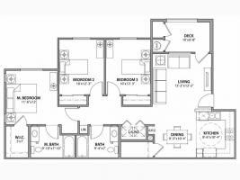 Floor plan for 3 beds, 2 baths, 1171 sqft